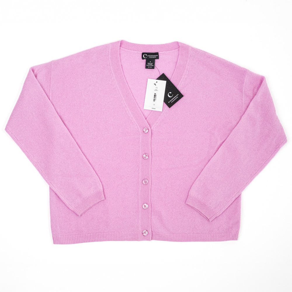 NWT C by Bloomingdale's 2-ply Cashmere V Neck Cardigan Pink $178 - Size S (4-6)